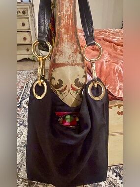 JPK Paris 75 Nylon Hobo Shoulder Bag W/ Chunky Gold Hardware & Floral Lining
